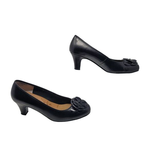 Ross Hommerson Black Leather Pumps 11W Slip On 3D Flower Heels Grannycore - Picture 9 of 11